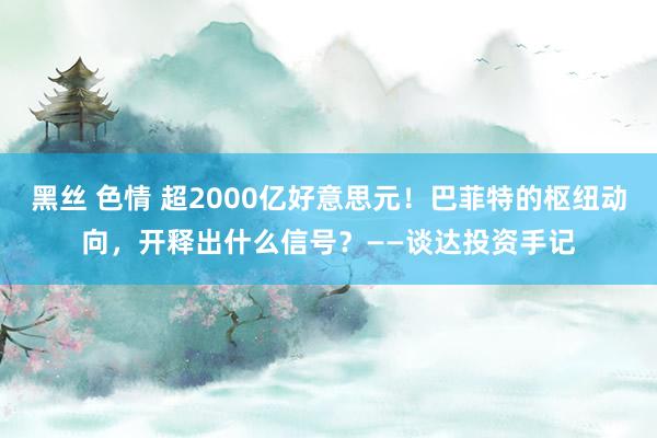 黑丝 色情 超2000亿好意思元！巴菲特的枢纽动向，开释出什么信号？——谈达投资手记