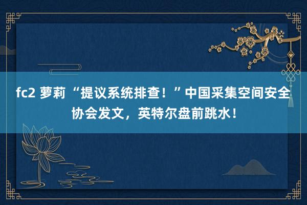 fc2 萝莉 “提议系统排查！”中国采集空间安全协会发文，英特尔盘前跳水！